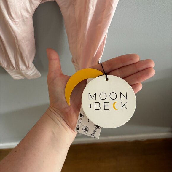 Moon + Beck Bamboo Short Sleeve Striped Pocket Romper Jumpsuit in Pink NWT 3-4 - Picture 4 of 5